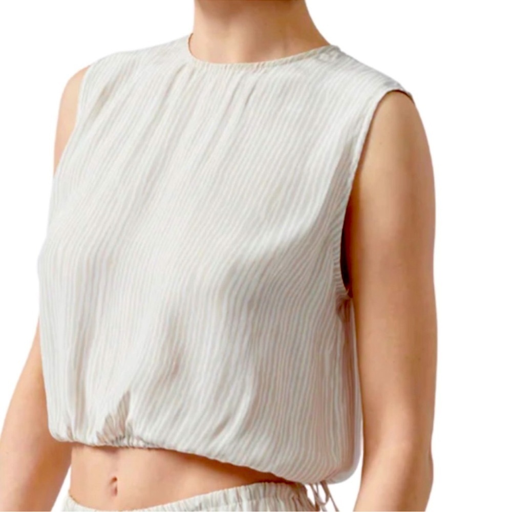 ATM 100% Silk Stripe Drawstring Crop Top NWT Size XS